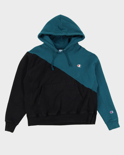 Champion 50/50 Split Design Reverse Weave Black / Green Hoodie - L