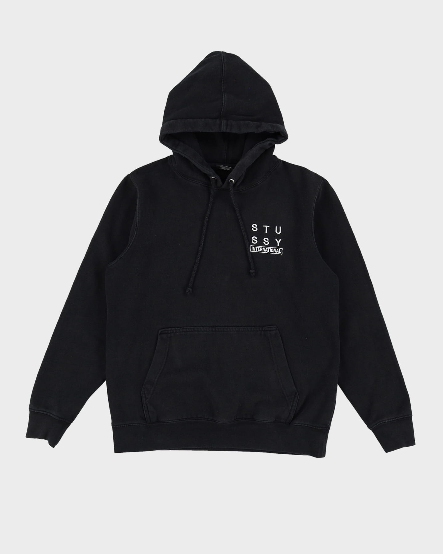 90s Stussy International Black Embroidered Logo Hoodie - S