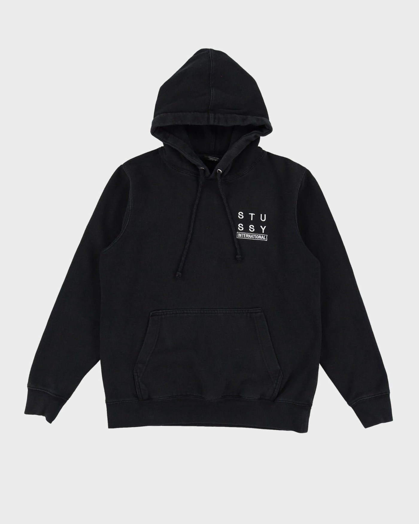 90s Stussy International Black Embroidered Logo Hoodie - S