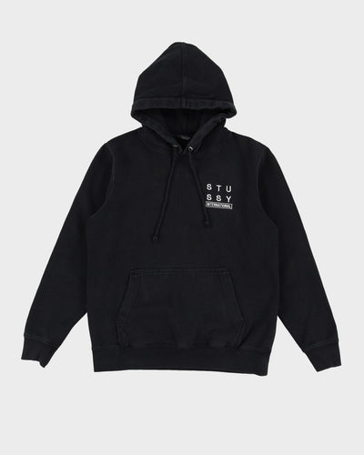 90s Stussy International Black Embroidered Logo Hoodie - S