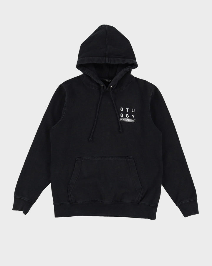 90s Stussy International Black Embroidered Logo Hoodie - S