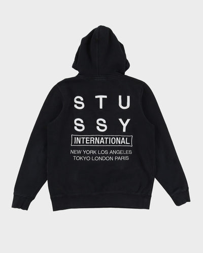 90s Stussy International Black Embroidered Logo Hoodie - S