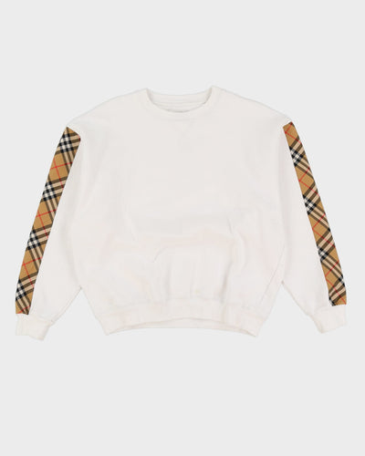 Burberry White Nova Check Sleeve Patterned Sweatshirt - M