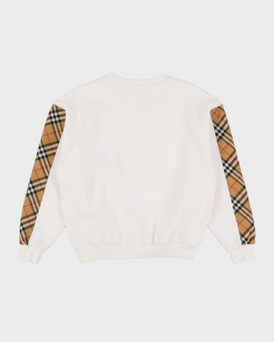 Burberry White Nova Check Sleeve Patterned Sweatshirt - M