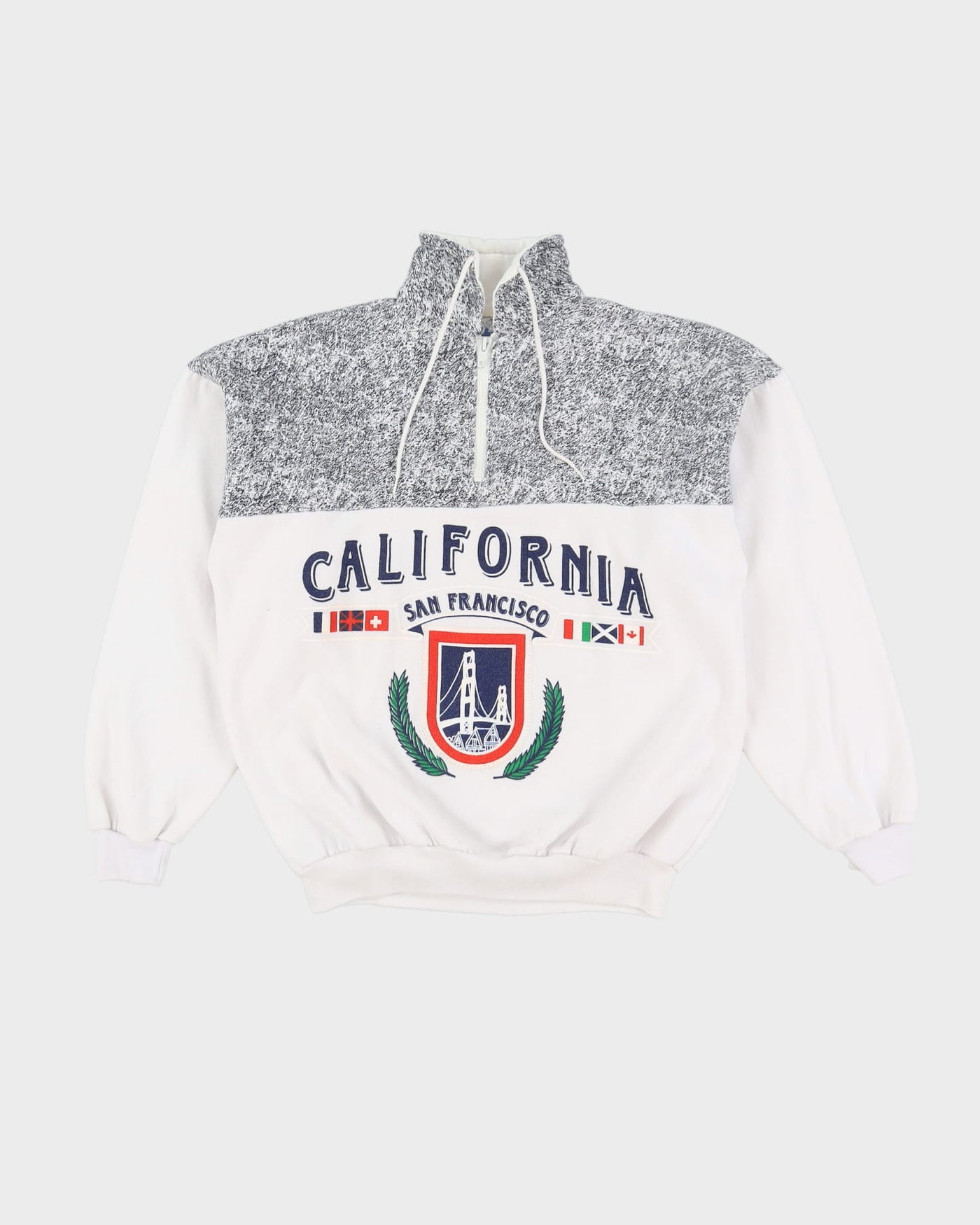 Vintage 80s San Fransisco California White / Grey Quarter-Zip Sweatshirt - M