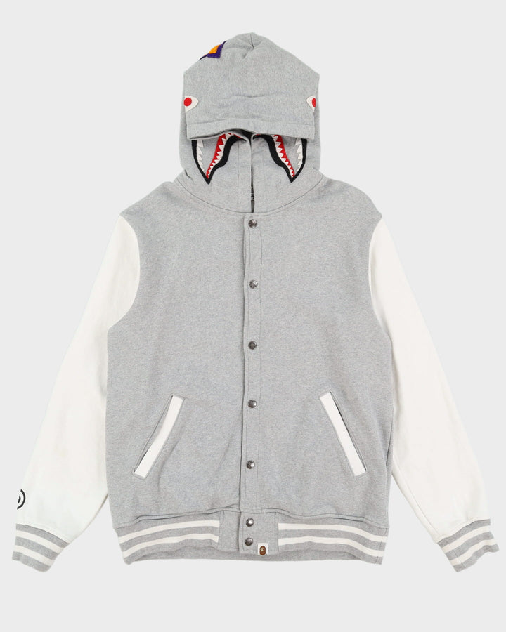 BAPE A Bathing Ape Grey Button Up Shark Hoodie - XL