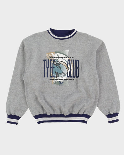 Vintage 90s The Fish Club Oversized Grey / Navy Sweatshirt - XL