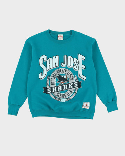 Vintage 1992 San Jose Sharks NHL Nutmeg Mills Turquoise / Blue Graphic Sweatshirt - M
