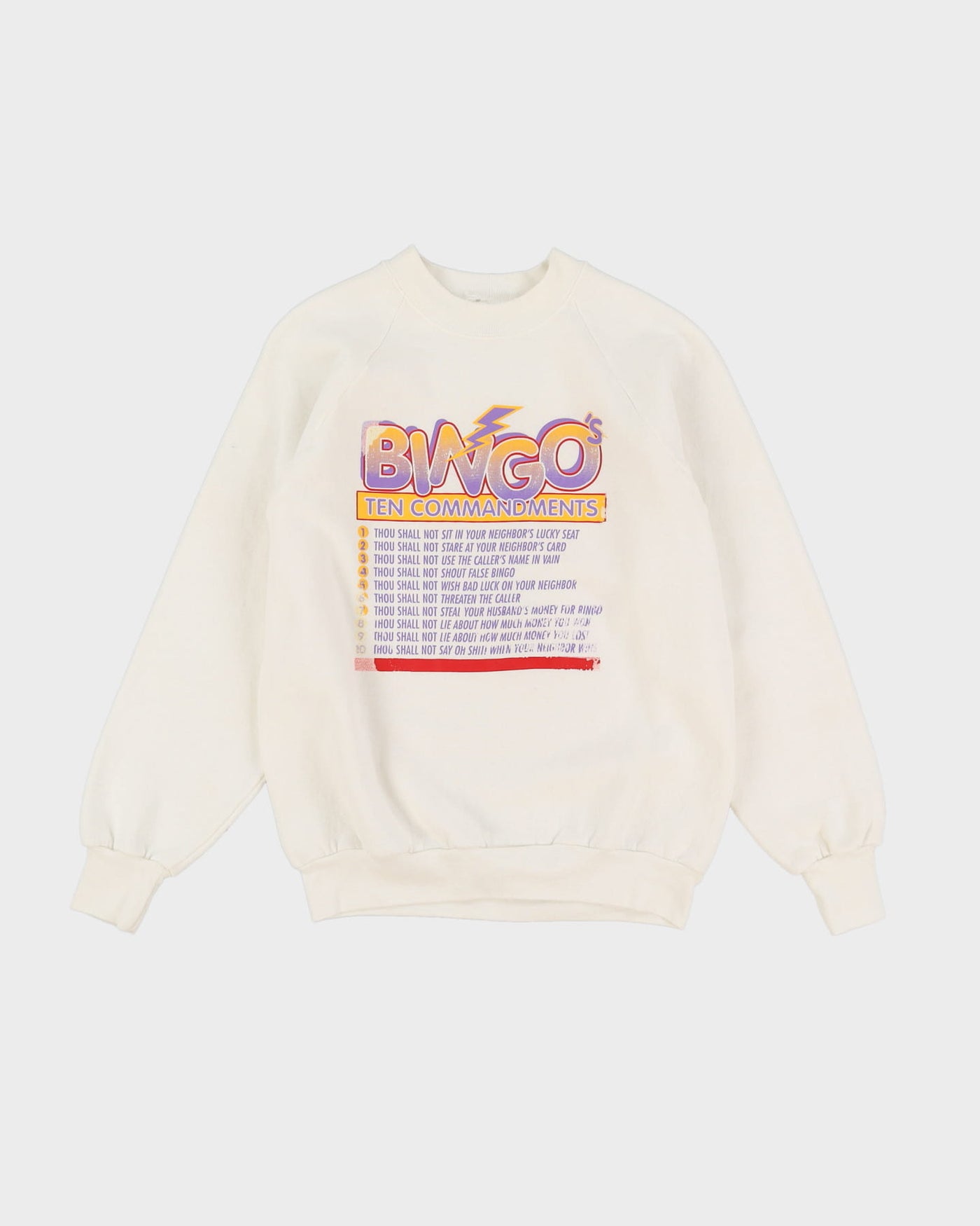Vintage 1993 Bingo's Ten Commandments / It's Not A Pot Belly Graphic Sweatshirt - M