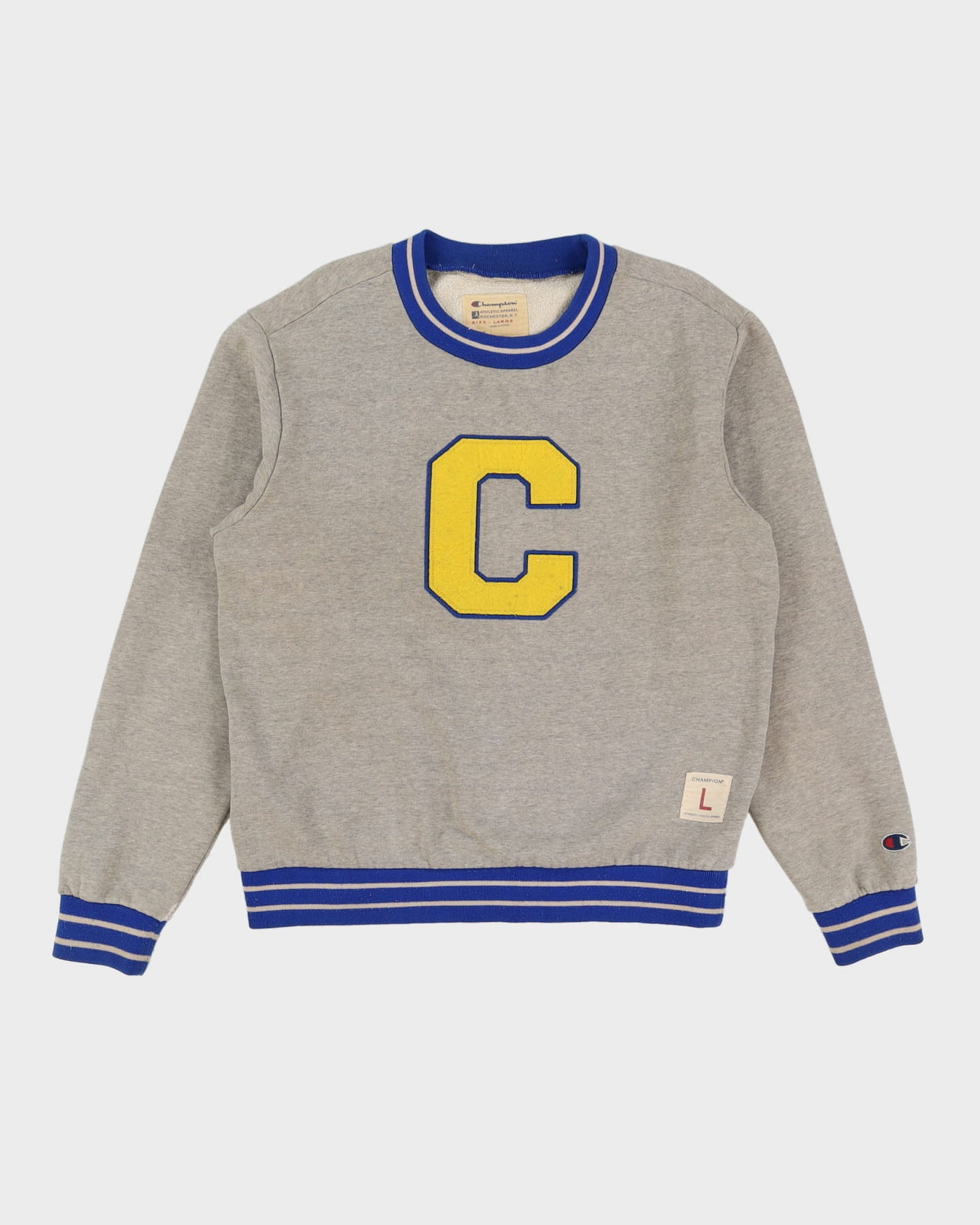 Champion Grey Oversized Varsity / Collegiate Style Sweatshirt - L
