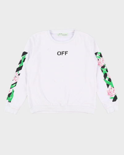 Off-White Floral Classic Logo Design White Sweatshirt - L