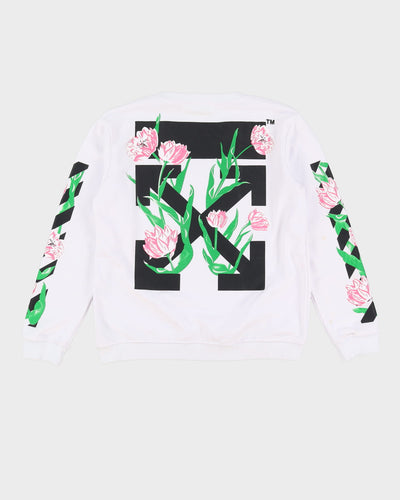 Off-White Floral Classic Logo Design White Sweatshirt - L