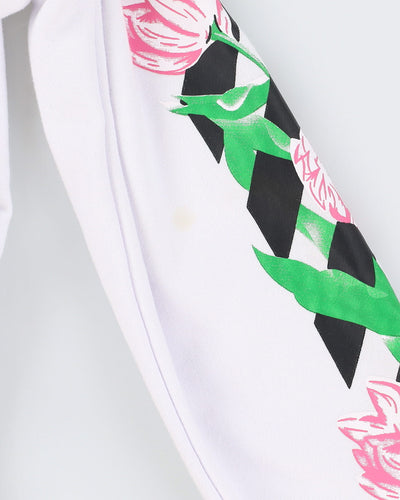 Off-White Floral Classic Logo Design White Sweatshirt - L