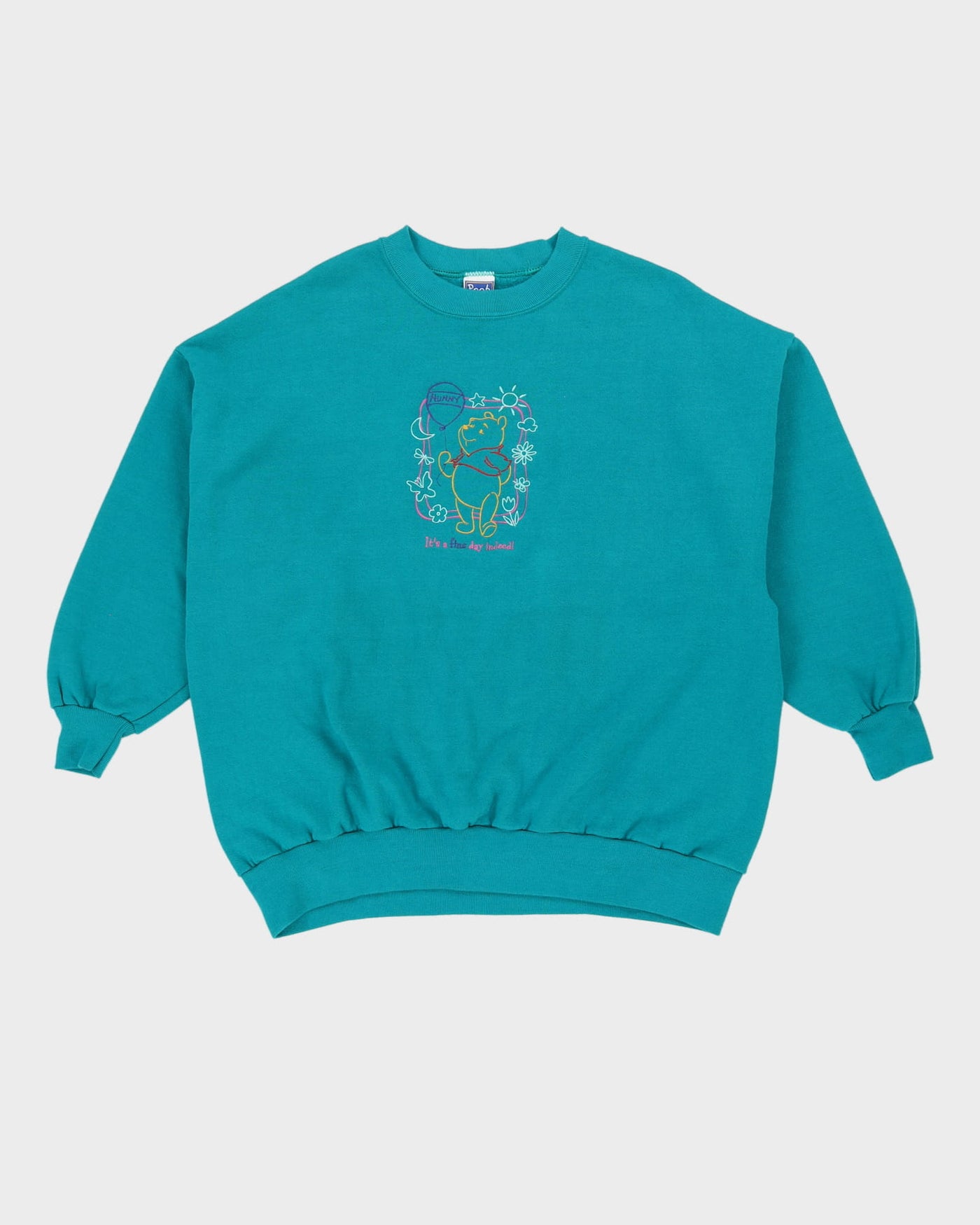 Vintage 90s Winnie The Pooh Disney Green Embroidered Sweatshirt - OS