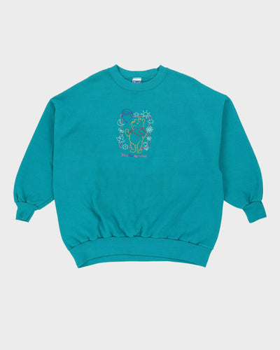 Vintage 90s Winnie The Pooh Disney Green Embroidered Sweatshirt - OS