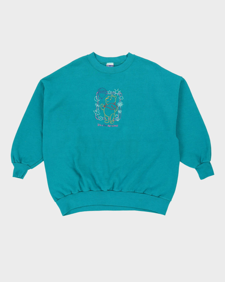 Vintage 90s Winnie The Pooh Disney Green Embroidered Sweatshirt - OS
