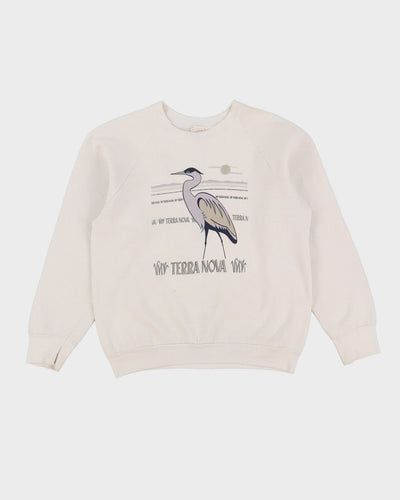Vintage 90s Great Blue Heron Terra Nova Off-White Graphic Sweatshirt - M