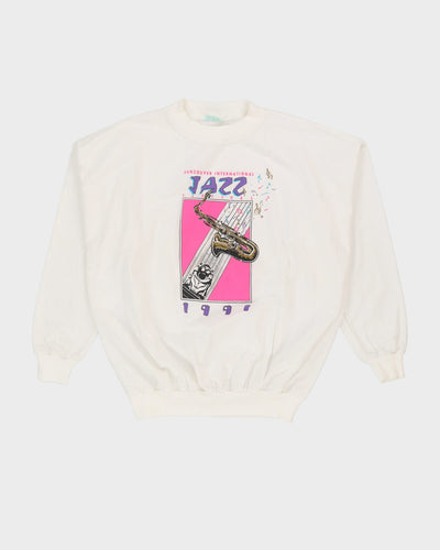 Vintage 1991 Vancouver International Jazz Festival White Graphic Sweatshirt - XL