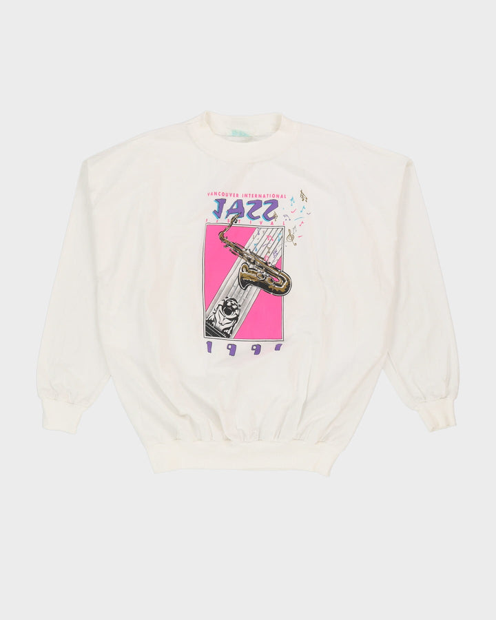 Vintage 1991 Vancouver International Jazz Festival White Graphic Sweatshirt - XL
