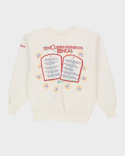 Vintage 90s "Ten Commandments Of Bingo" Graphic White Sweatshirt - L