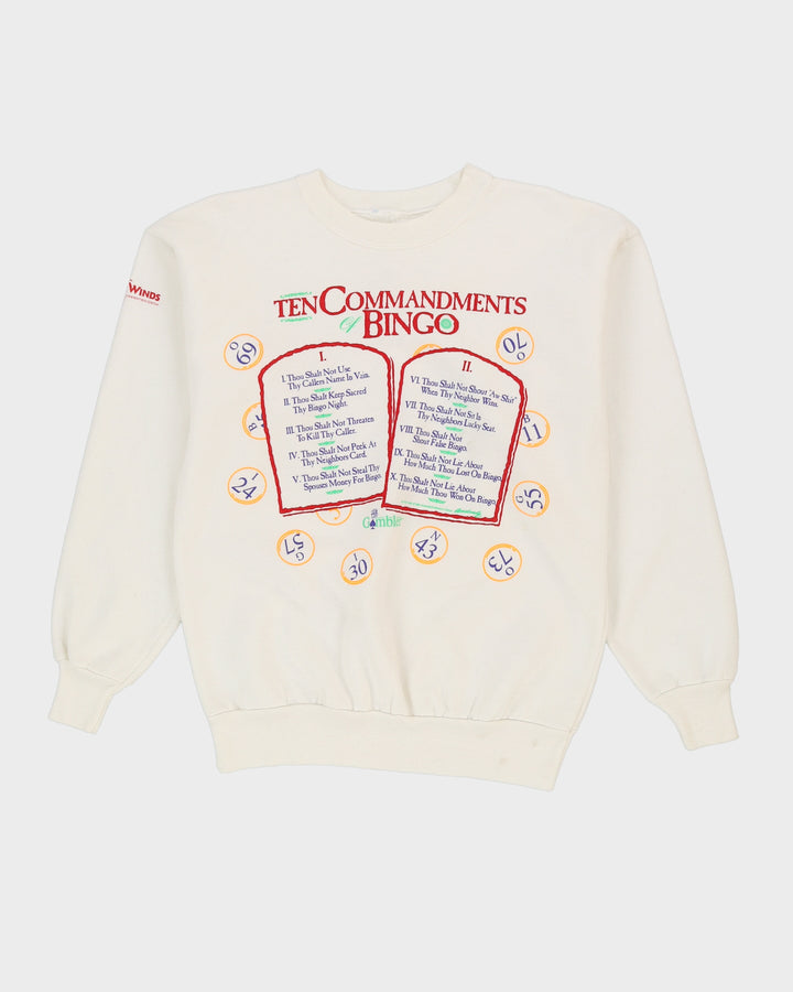 Vintage 90s "Ten Commandments Of Bingo" Graphic White Sweatshirt - L
