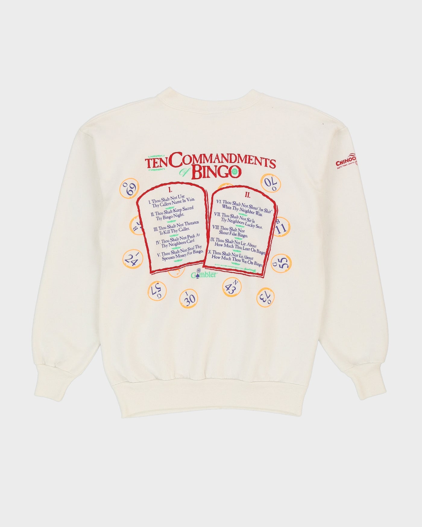 Vintage 90s "Ten Commandments Of Bingo" Graphic White Sweatshirt - L