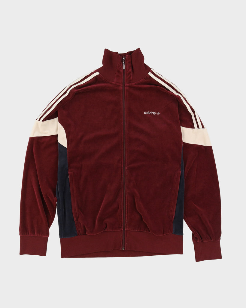 トップス adidas Velour Track Jacket Wine Red Y2K Y2K Adidas Burgundy Velour Track Jacket - L – Rokit