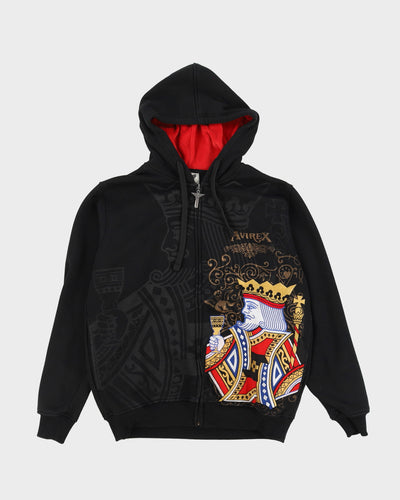 Y2K 00s Avirex Black Embroidery Zip Up Hoodie - M