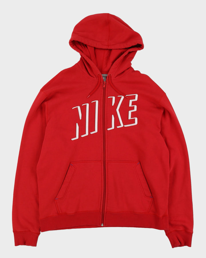 00s Y2K Nike Embroidered Red Zip Up Hoodie - XXL