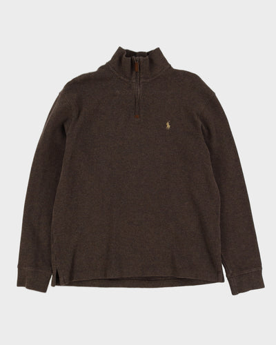 Vintage 90s Ralph Lauren Brown Quarter Zip Sweatshirt - M