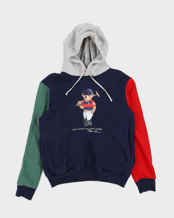 Sudadera Con Capucha Y Mangas Multicolores En Azul Con Osito De