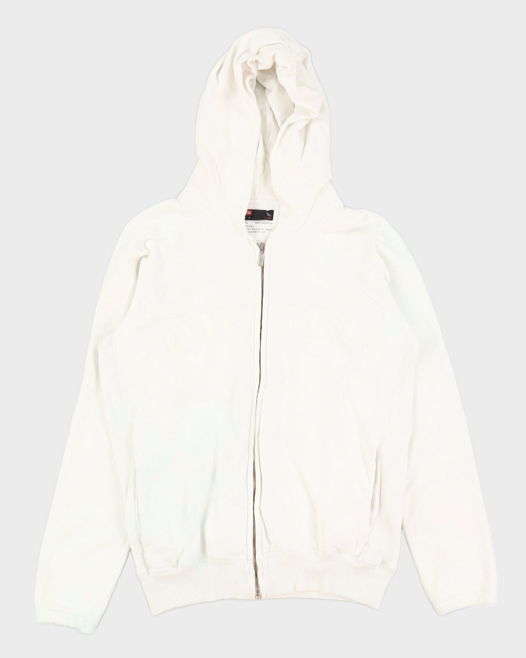 Diesel Embroidered White Zip Up Hoodie - M