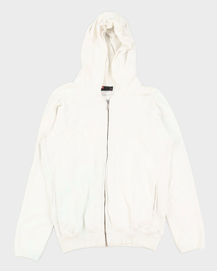 Diesel Embroidered White Zip Up Hoodie - M