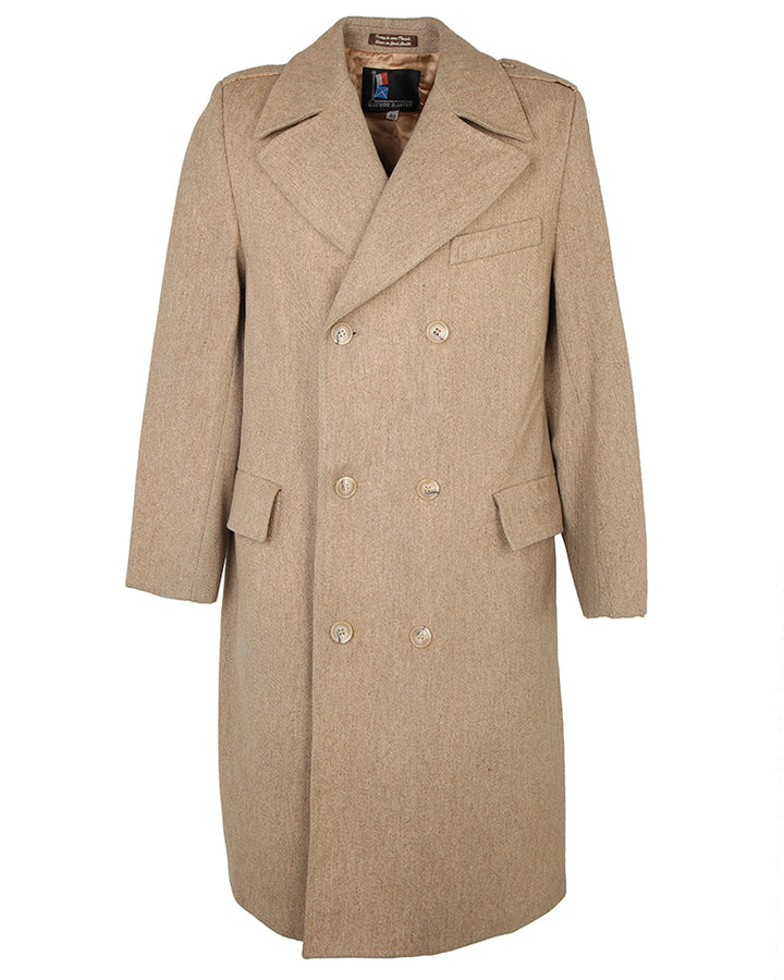 70s Camel Colour Double Breasted Overcoat - S