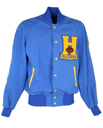 90s Blue Hilltops Waterproof Varsity Letterman Bomber Jacket - XL