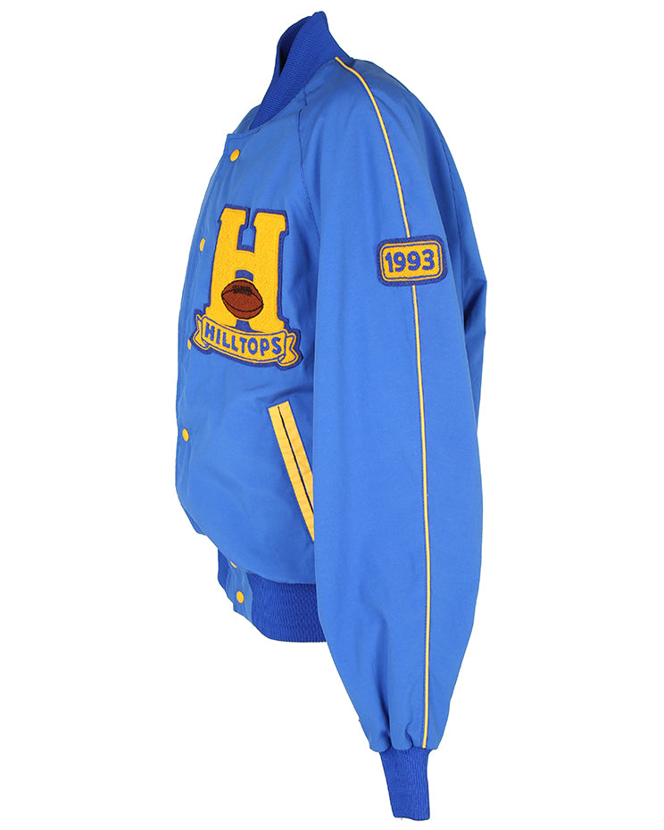 90s Blue Hilltops Waterproof Varsity Letterman Bomber Jacket - XL