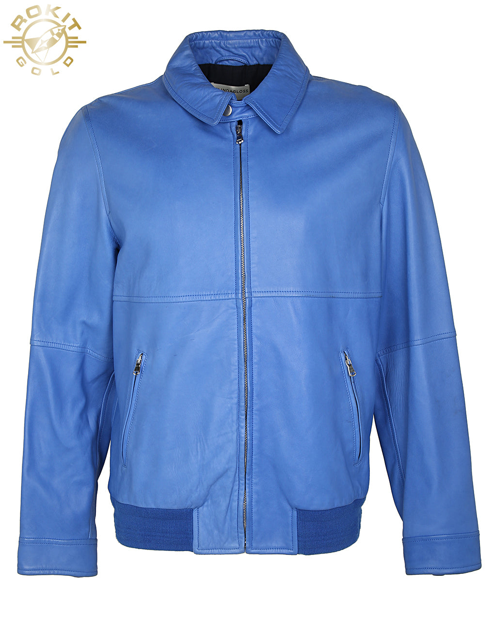 Blue Lambskin Leather Melinda Gloss Jacket - M