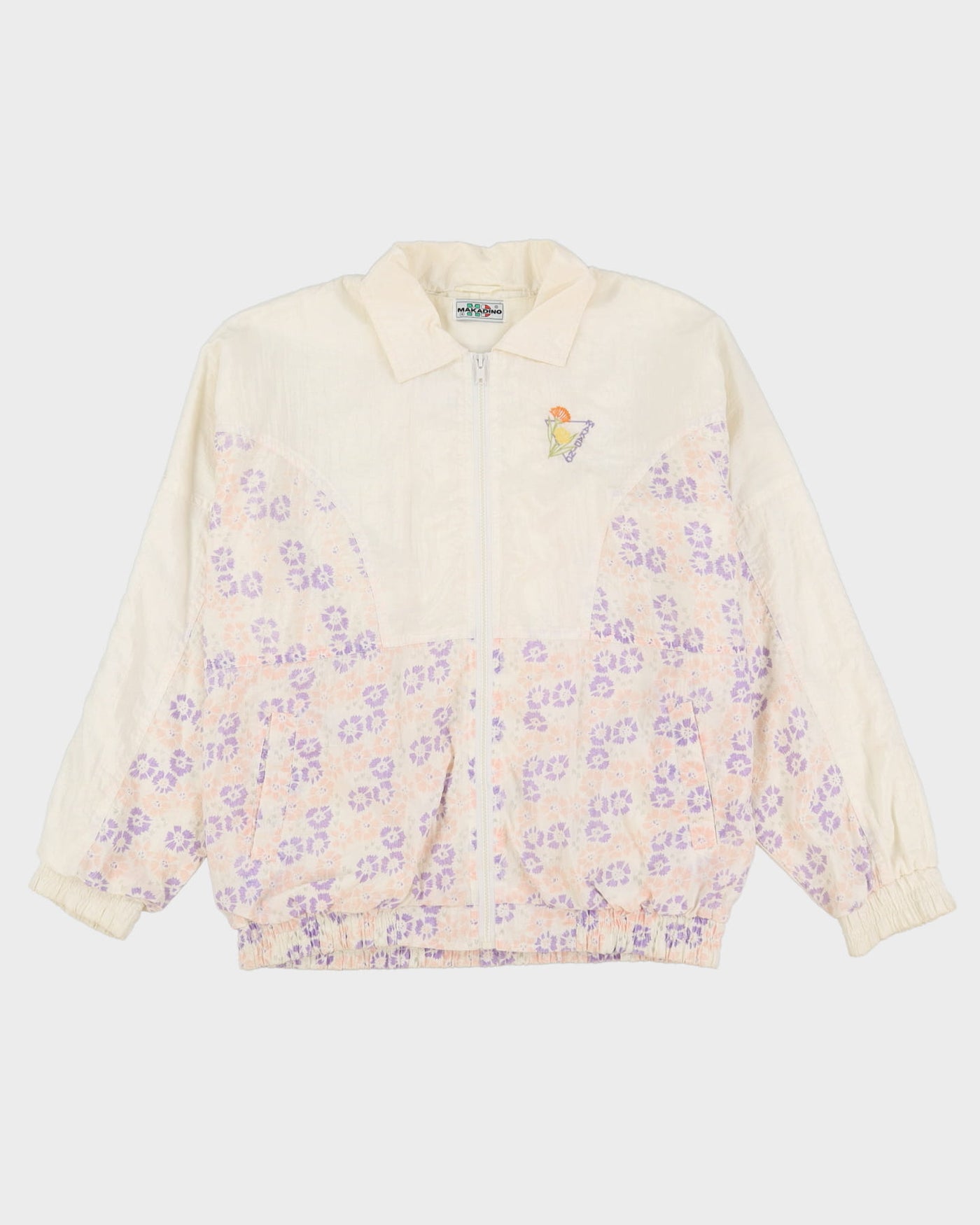 Vintage 90s Floral Print White Shell Windbreaker Jacket - XL