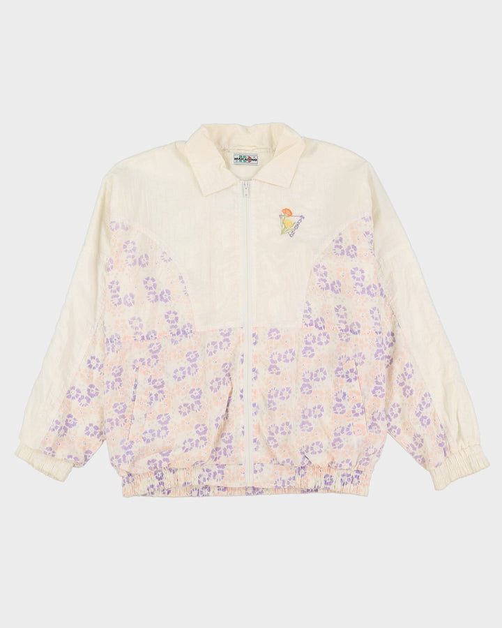 Vintage 90s Floral Print White Shell Windbreaker Jacket - XL