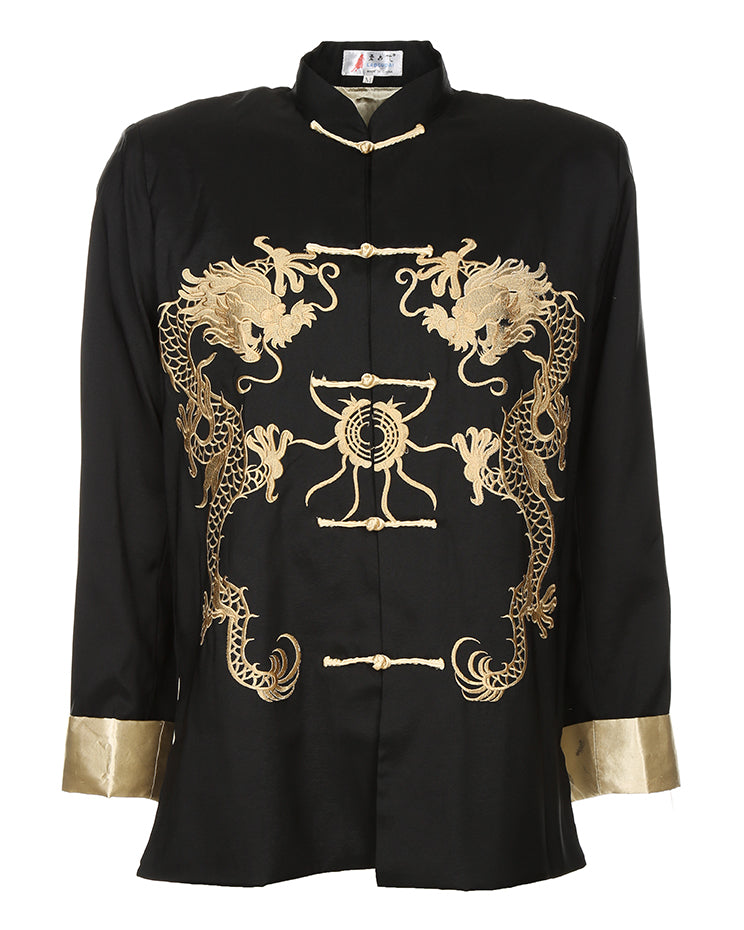 Black With Gold Dragon Embroidery Chinese Jacket - L / XL