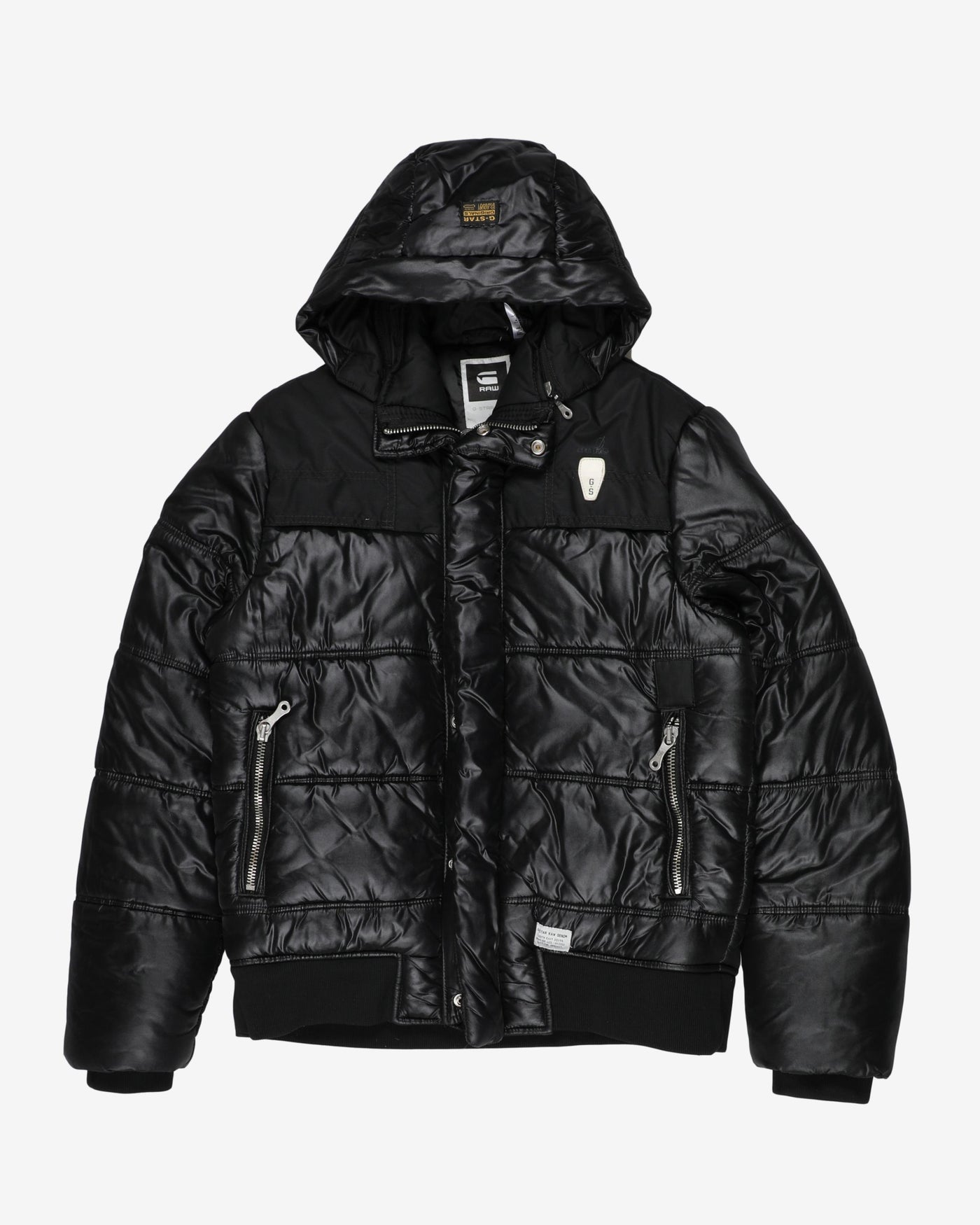 g-star raw black hooded puffa jacket - l