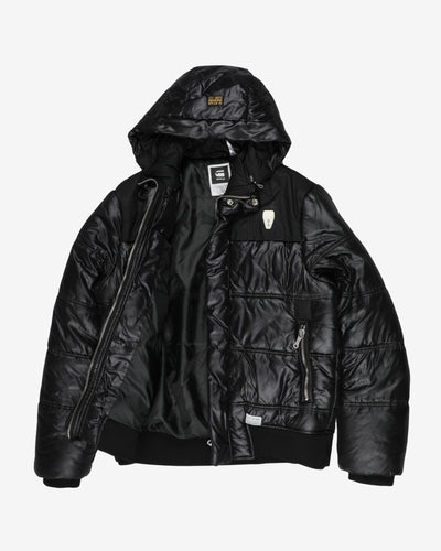 g-star raw black hooded puffa jacket - l