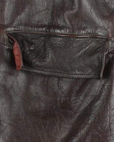 Vintage 1960s Blanket Lined Long Brown Leather Jacket - M