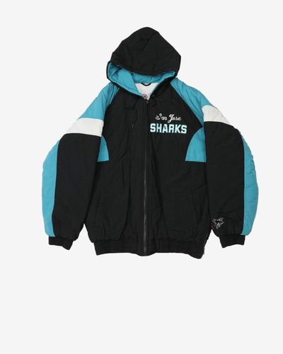 Vintage 90s San Jose Sharks NHL Heavyweight Hooded Sports Jacket - L