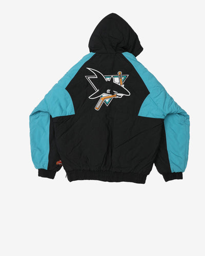 Vintage 90s San Jose Sharks NHL Heavyweight Hooded Sports Jacket - L