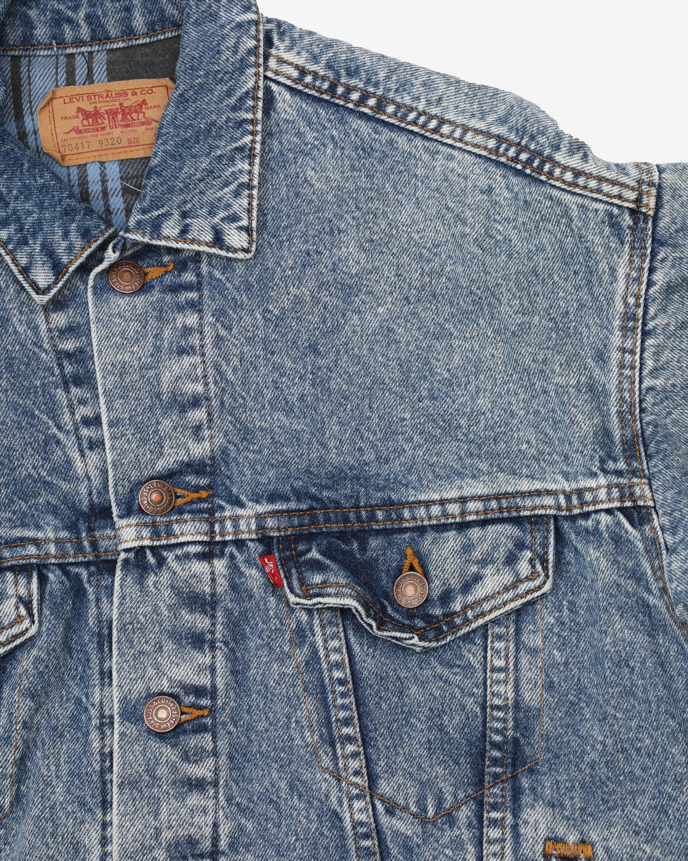 Vintage 80's Levi's Blue / Black Blanket Lined Denim Jacket - S