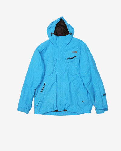 The North Face Blue Patterned Stitching Design Hooded Rain Jacket - M