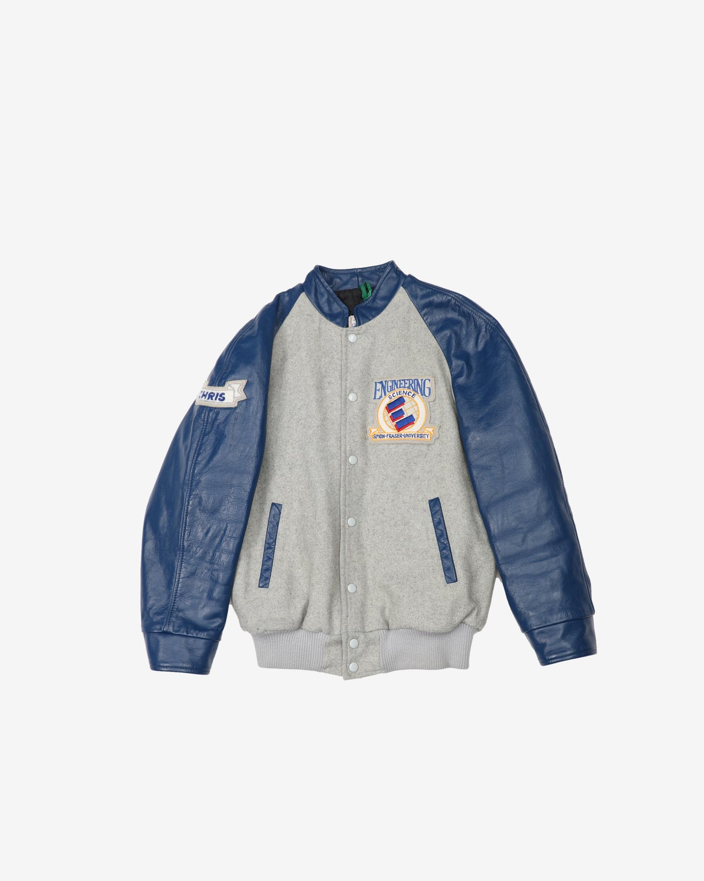 Vintage 90s Science Engineering Grey / Blue Varsity / Collegiate Jacket - M