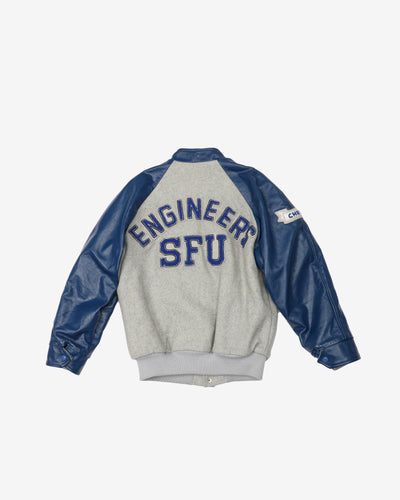 Vintage 90s Science Engineering Grey / Blue Varsity / Collegiate Jacket - M