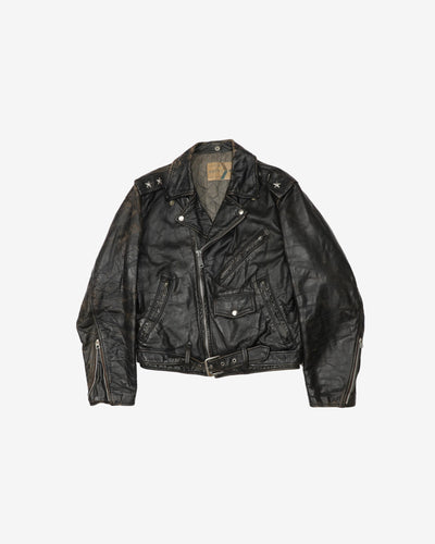 Vintage 60s Brent Sportsman Black Biker Style Leather Jacket - L